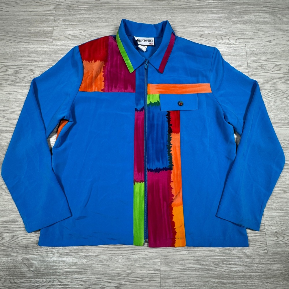 Peter Popovitch Womens Jacket Small Blue Colorblock Abstract‎ Zip Up Retro USA